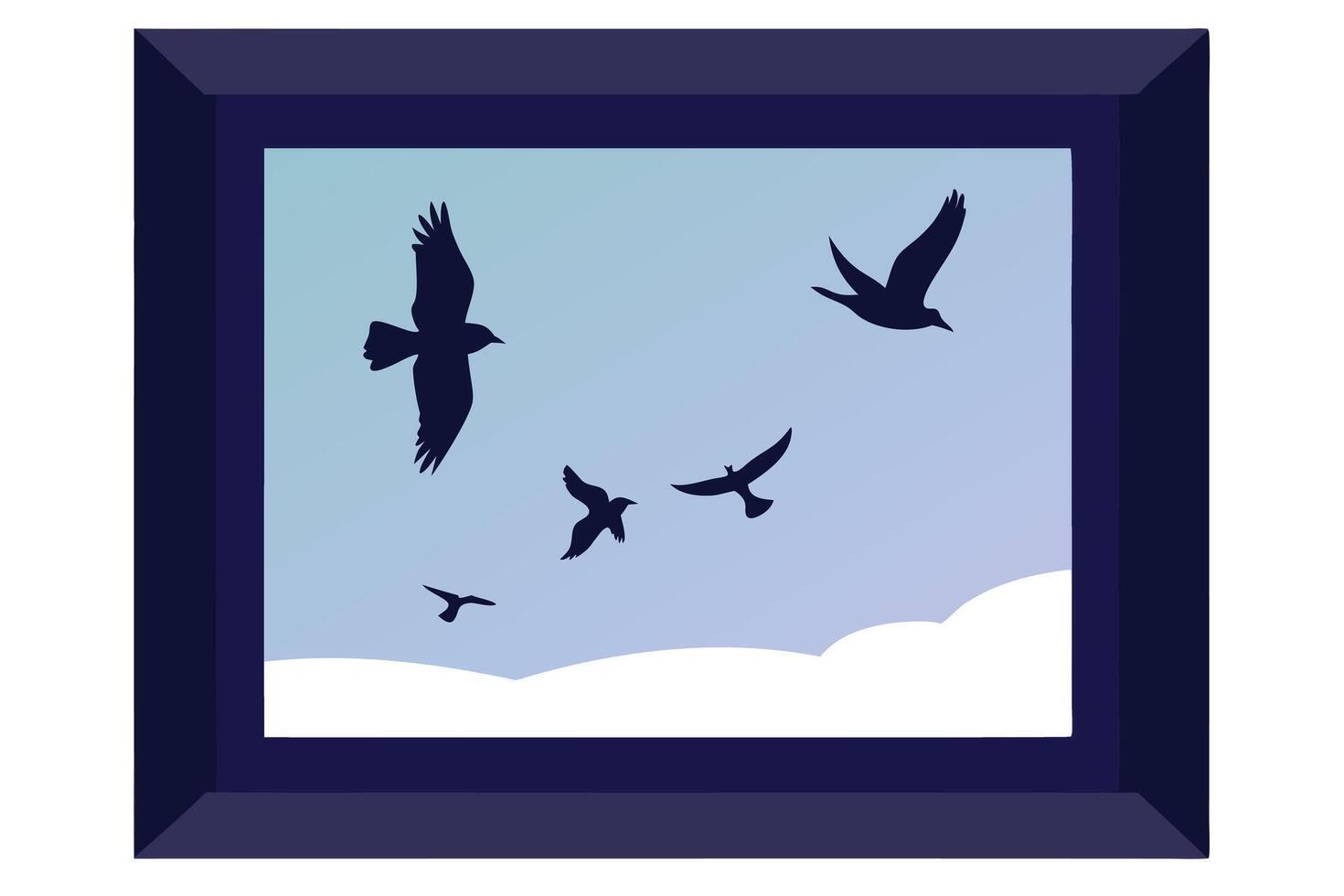 Framed Birds Silhouette Flying on Sky Over White Clouds vector
