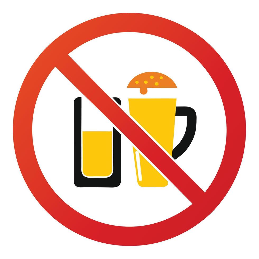 Forbidden Alcohol, Red Circle with Slash Through Glass and Mug on White Background vector