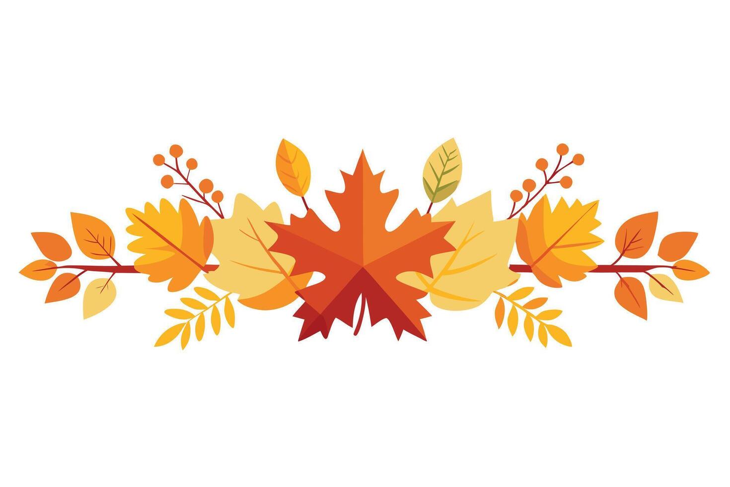 Autumnal Arrangement of Colorful Leaves and Berries with White Background vector