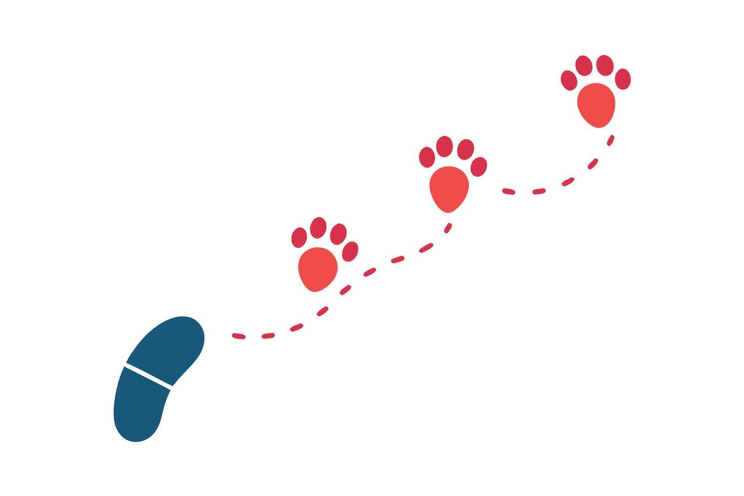 Blue Human Footprint Followed by Red Paw Prints on White Path Icon vector