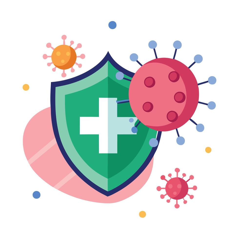 Virus Shield Protection With Cross Green and Pink Color Abstract Design Art vector