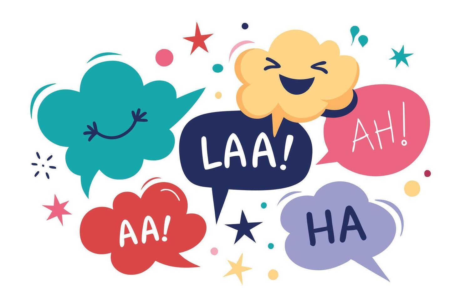 Speech Bubbles with Expressions in Cartoon Style on White Background with Stars vector