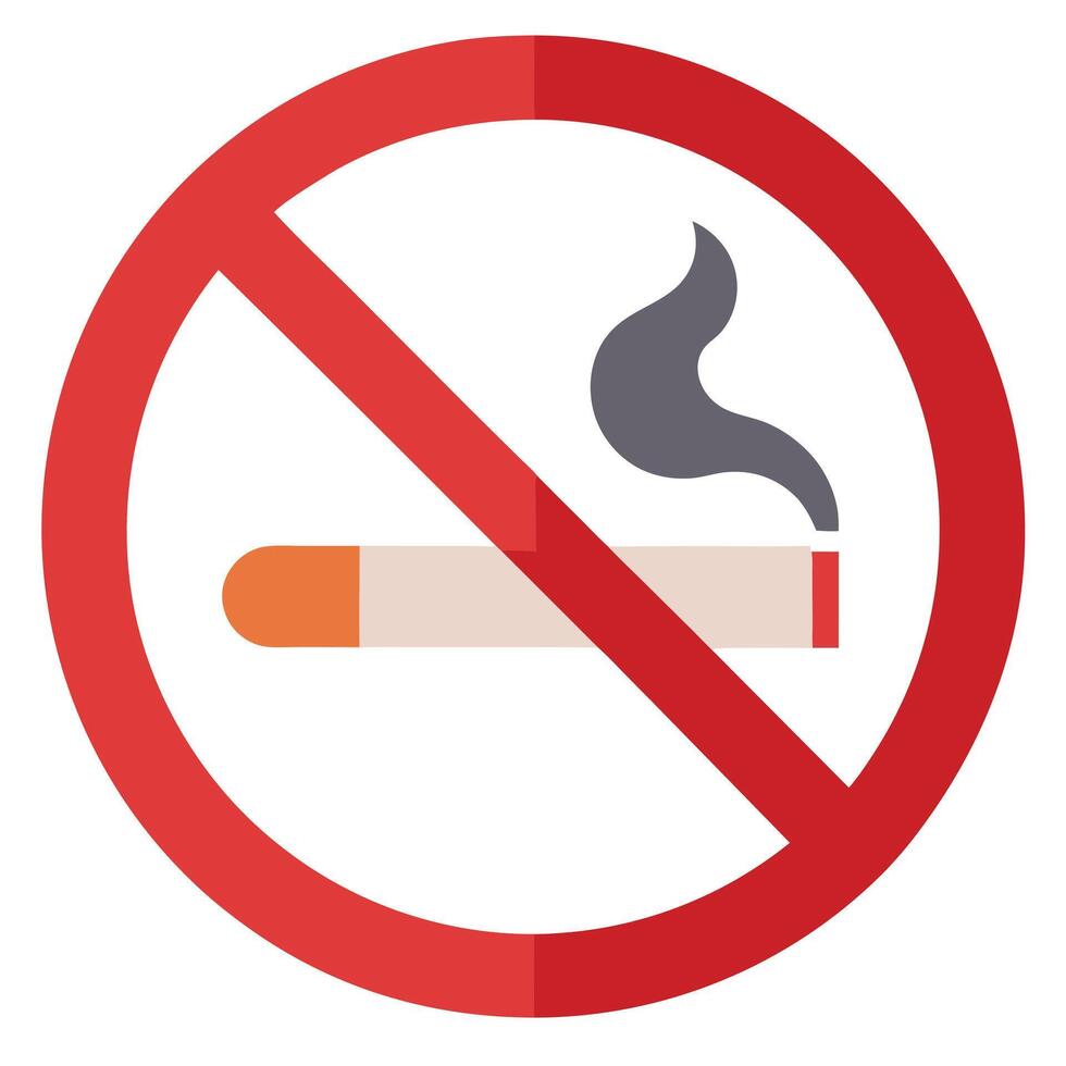Smoking Red Circle Sign with Cigarette and Smoke, Crossed Symbol on White vector