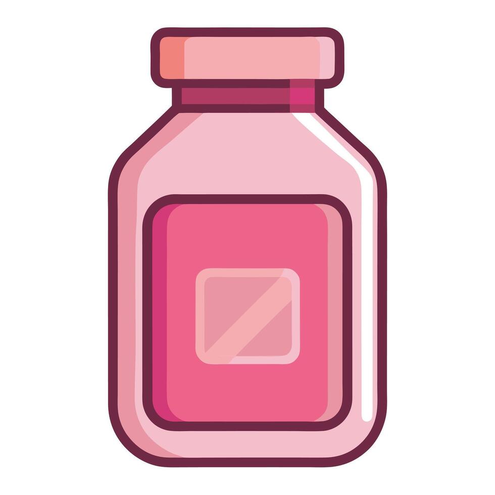 Isolated Cute Cartoon Pink Glass Bottle Container with Transparent Background vector