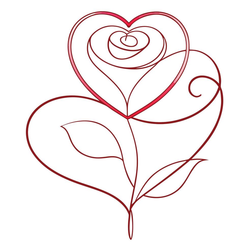 Heart Shaped Rose Line Art in Red Color with Transparent Background, Love Symbol vector