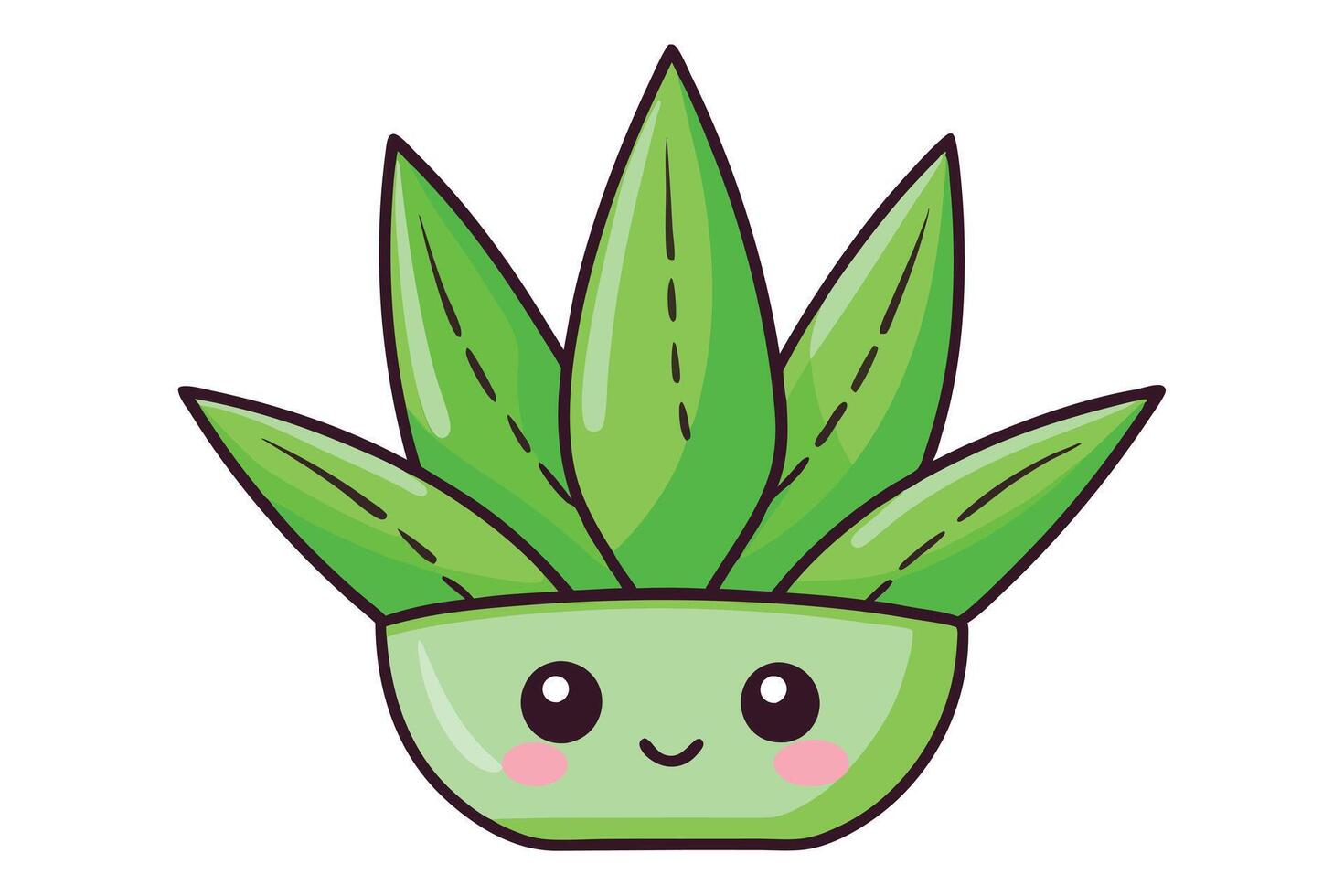 Cute Cartoon Aloe Plant with Smiling Pot on White Background, Kawaii Style vector