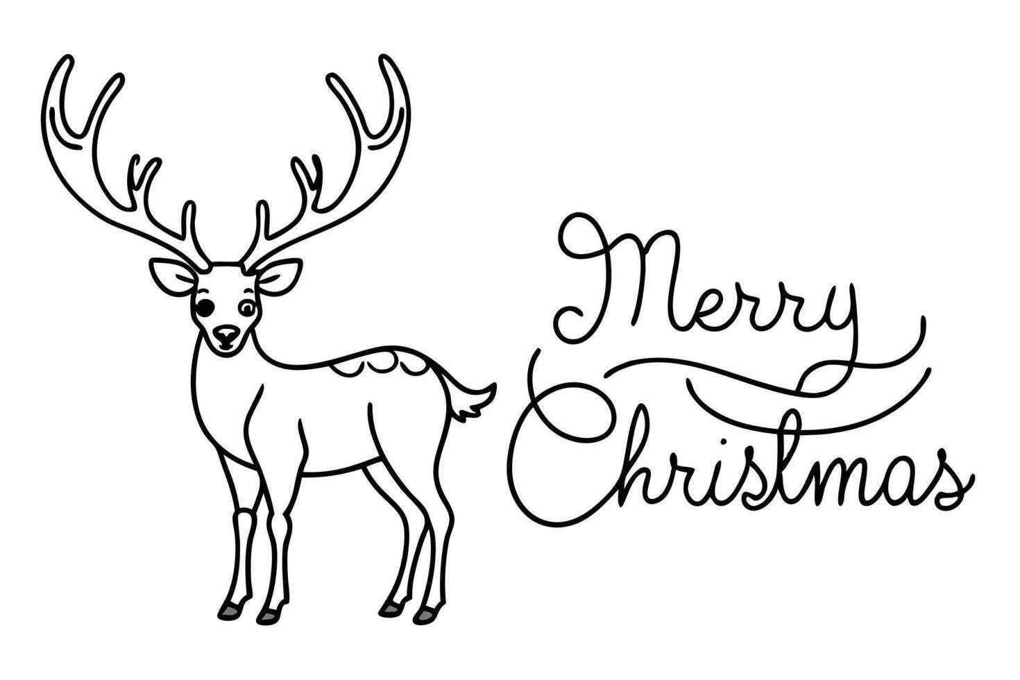 Cartoon Reindeer with Big Antlers beside Merry Christmas Text on Transparent Background vector