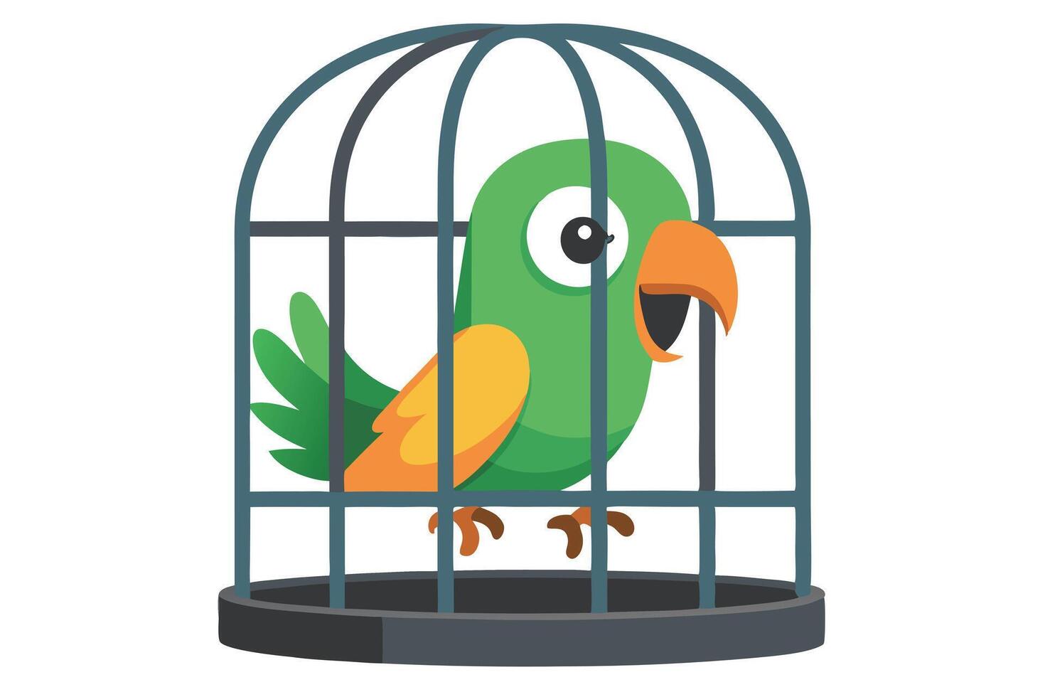 Cartoon Green Parrot Inside Blue Birdcage with Transparent Background Design vector