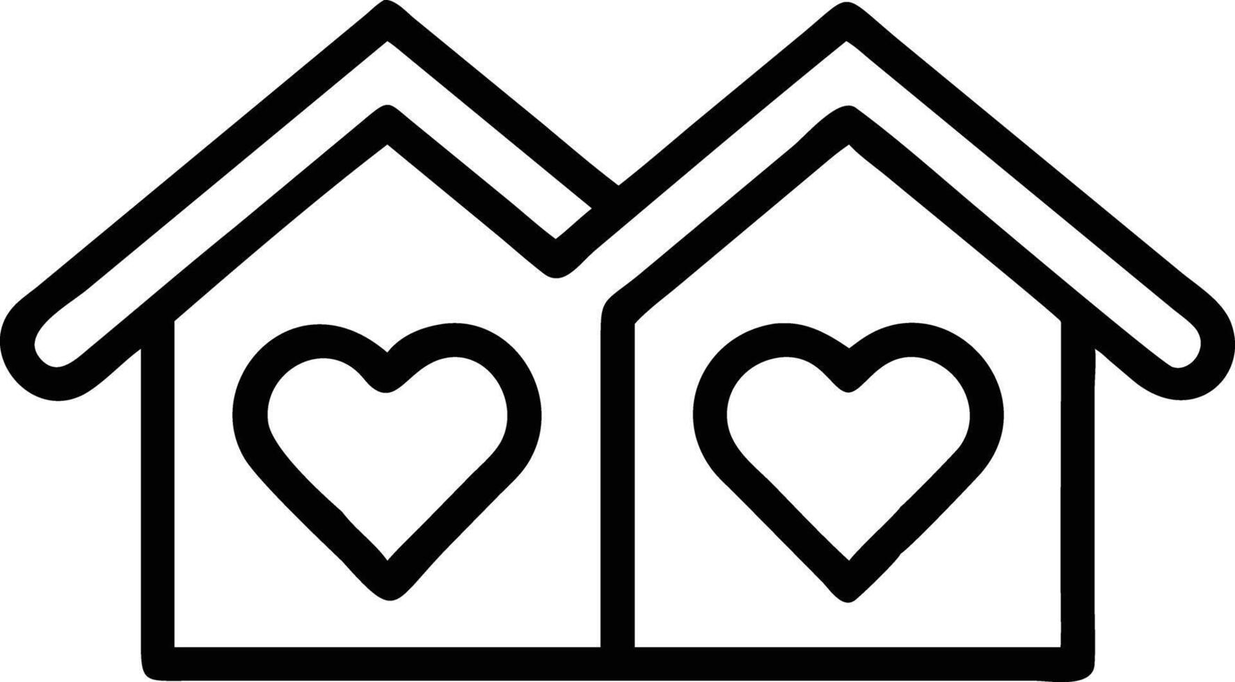 Two houses icon with a heart on transparent background, simple line drawing vector