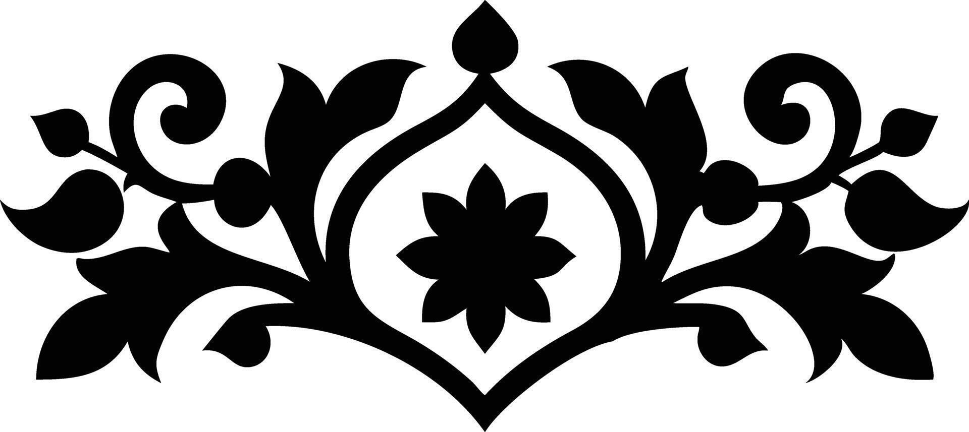 Black Floral Ornament Design with Elegant Leaves and Decorative Flourishes vector