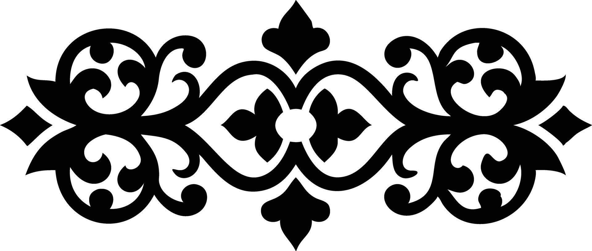 Ornate Floral Scrollwork Element in Black and White with Symmetrical Design vector