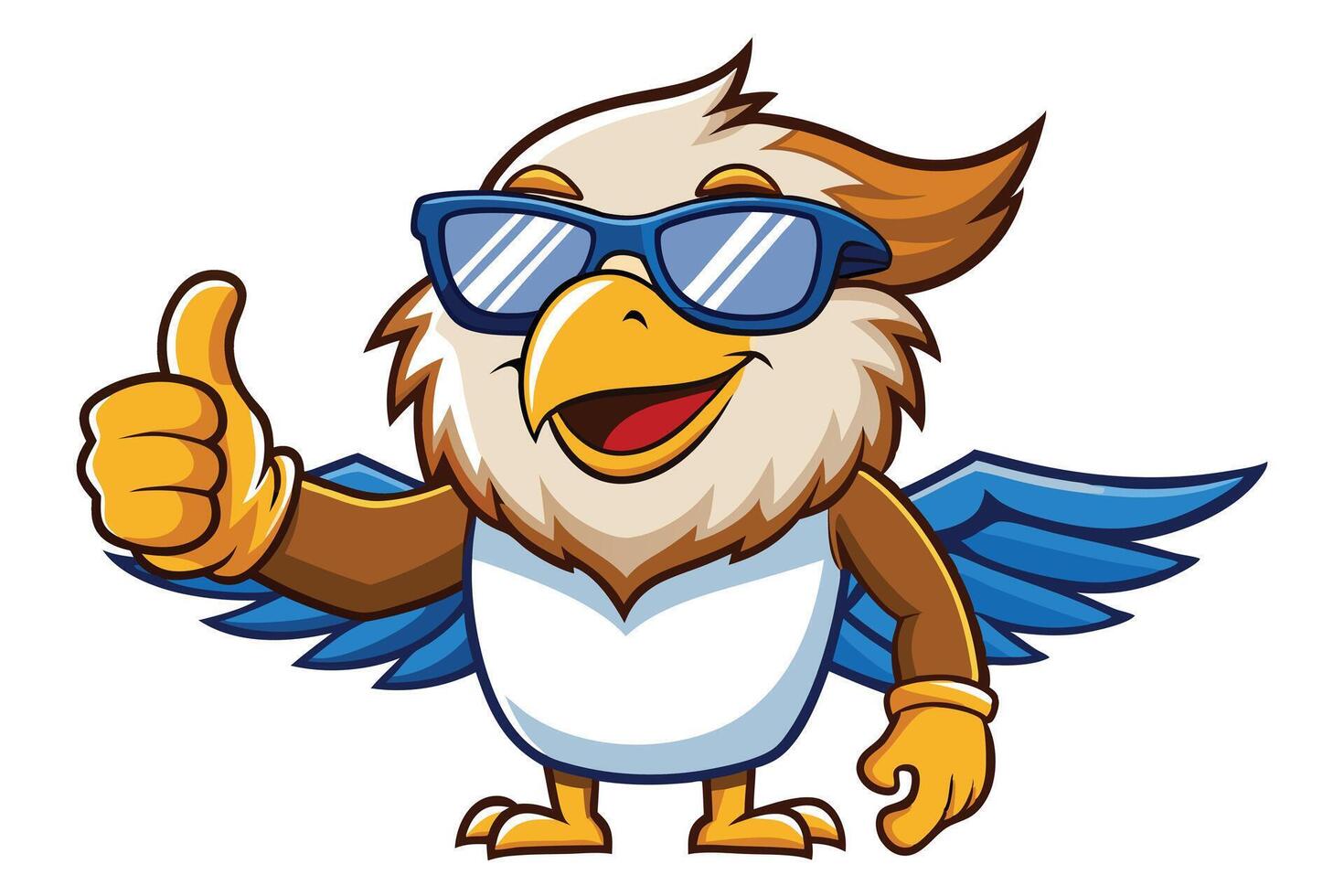 Cartoon Eagle Mascot with Sunglasses Gives a Thumbs Up on Transparent Background vector