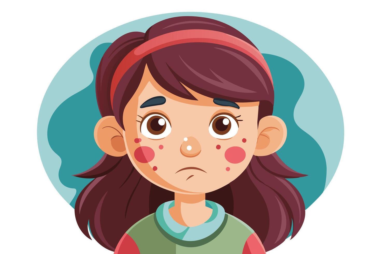 Cartoon Young Girl with Acne Skin, Pouting Face on Transparent Background vector