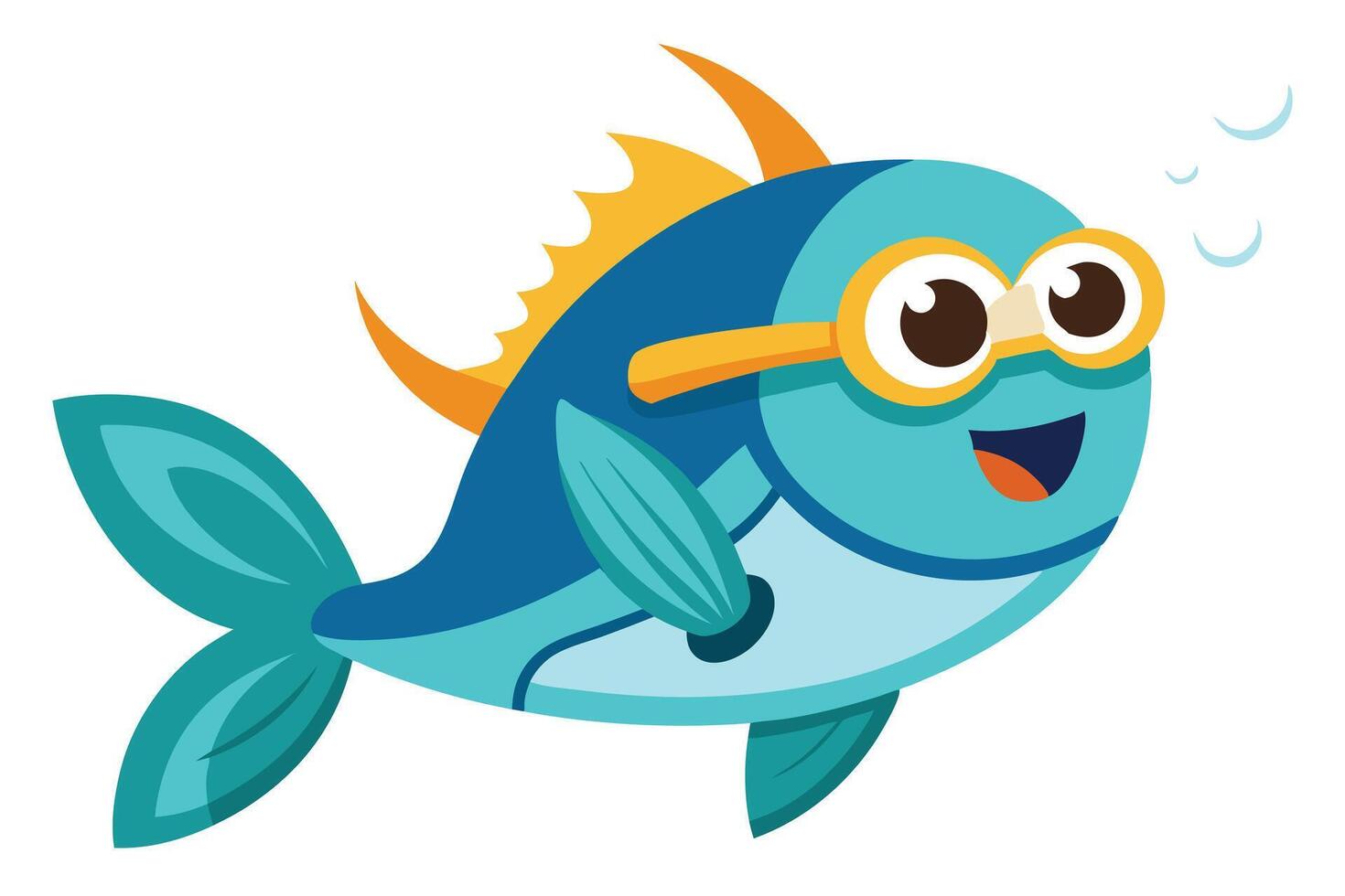 Playful Cartoon Fish Character Smiling Wearing Glasses on White Background vector