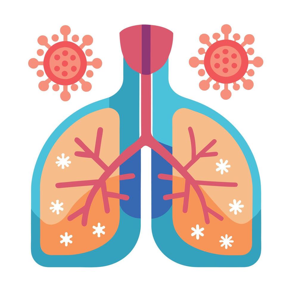 Flat Design of Lungs with Virus and Infection Indicators Isolated on White vector