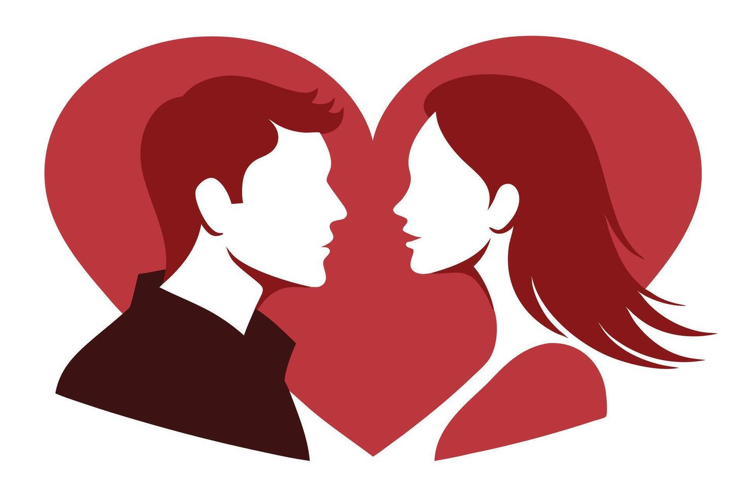 Couple Silhouette Profile With Red Heart Background Abstract Romantic Shape Design vector