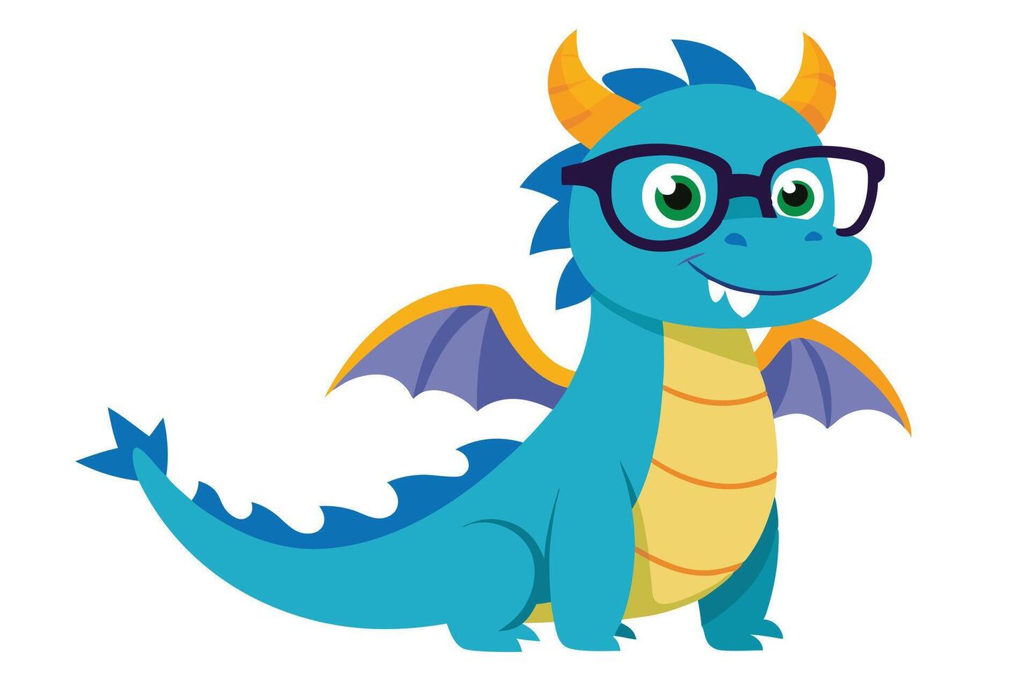 Cartoon Blue Dragon Wearing Glasses on Transparent Background Cute Design vector
