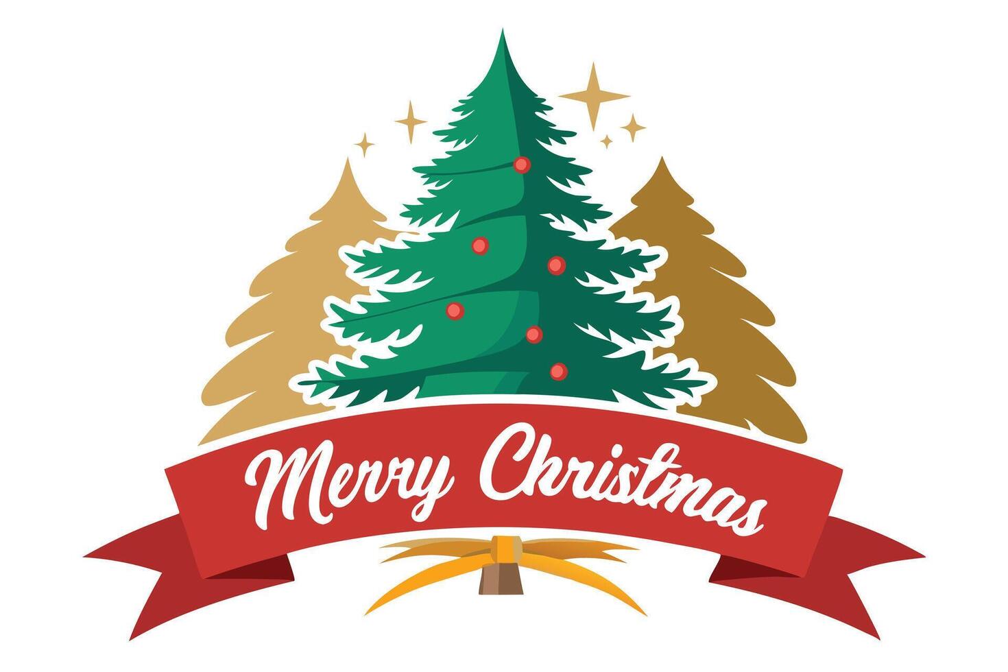 Merry Christmas Trees, Red Ribbon Banner, Yellow Bow, Holiday , Transparent vector