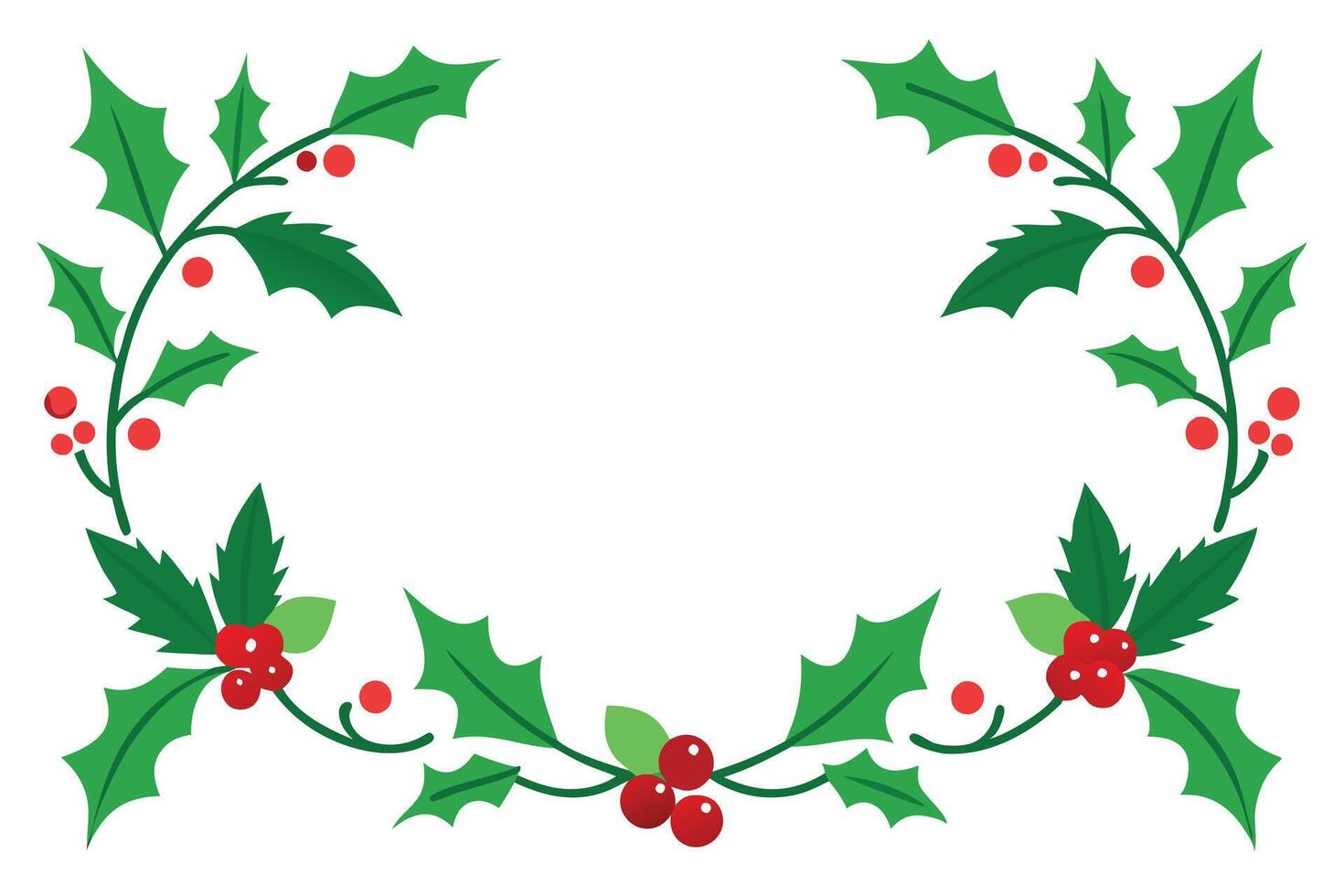 Holly Branch with Berries and Green Leaves on White Background Flat Design vector