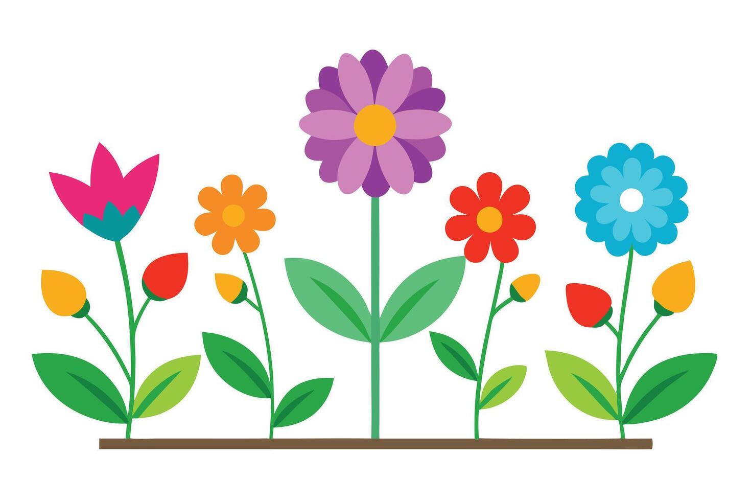Colorful Floral Arrangement with Flat Design Flowers on White Background vector