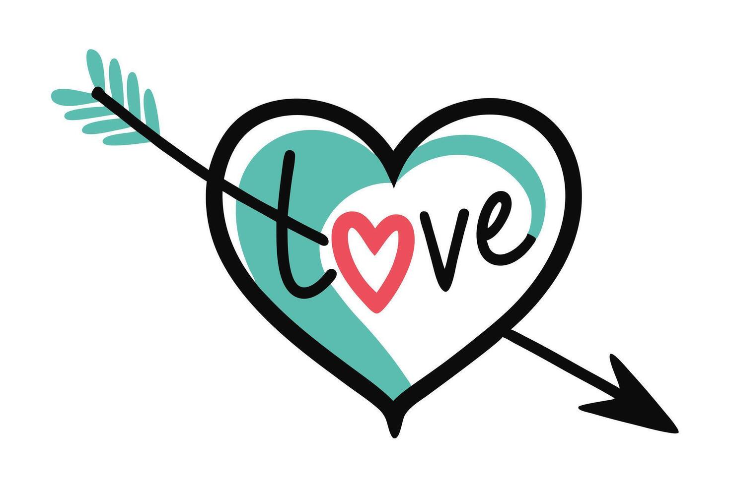Whimsical Heart and Arrow Design with 'Love' Inscription on White Background vector