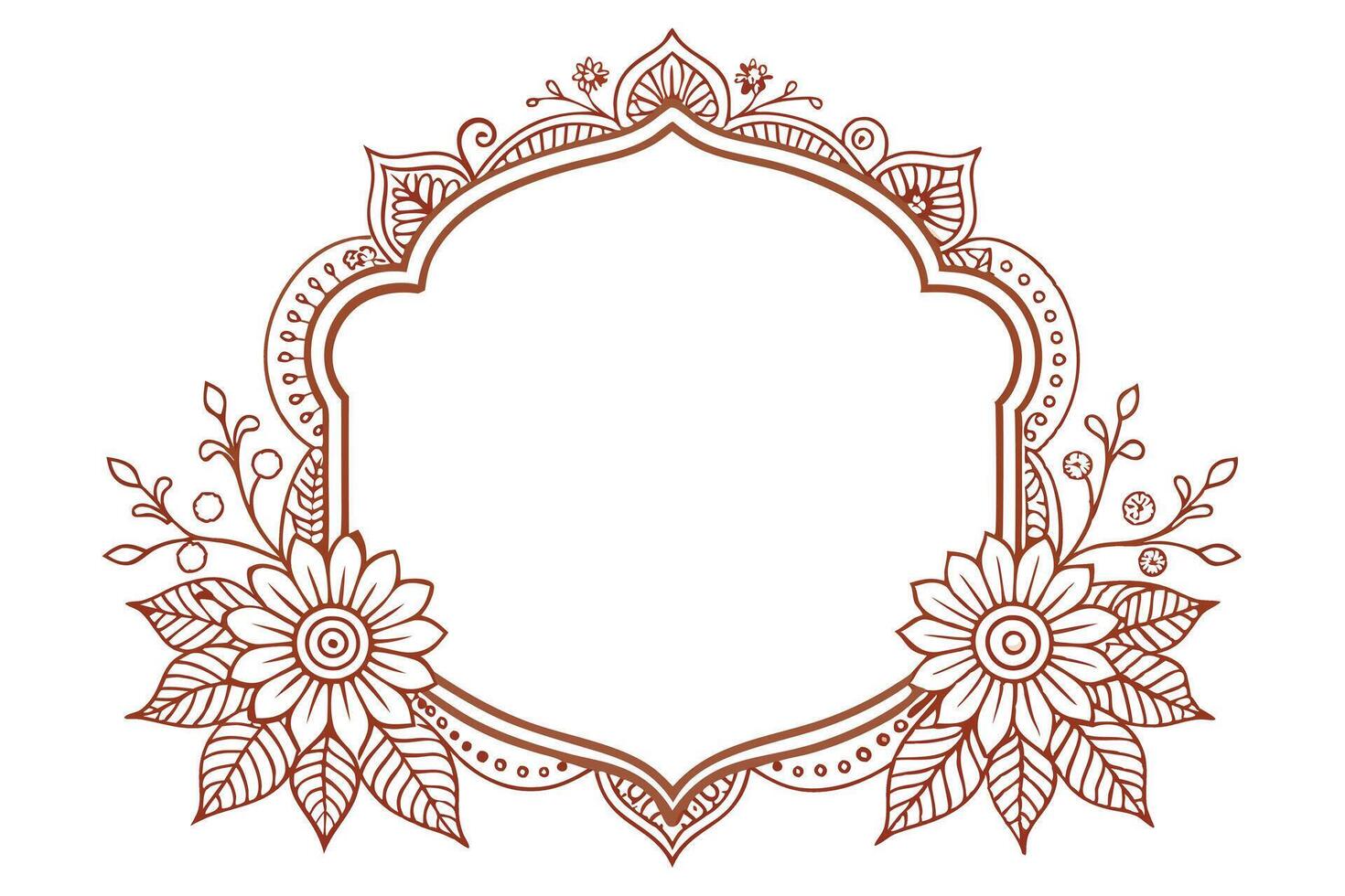 Floral Border with Flower and Leaf Henna Style Brown Isolated on White vector