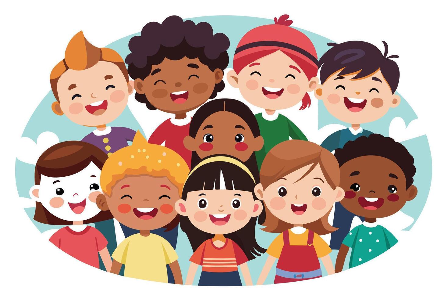 Cartoon Crowd Diverse Children Smiling Together in Unity Happy Kids vector
