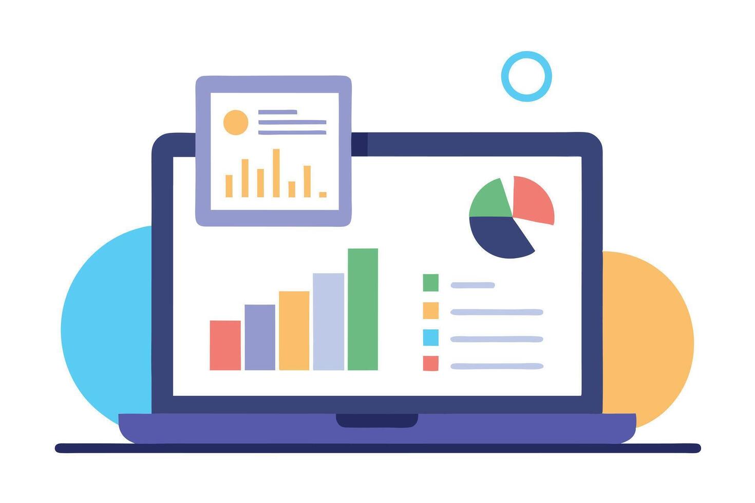Laptop with Colorful Chart, Graph and Diagram Display on Transparent Background vector