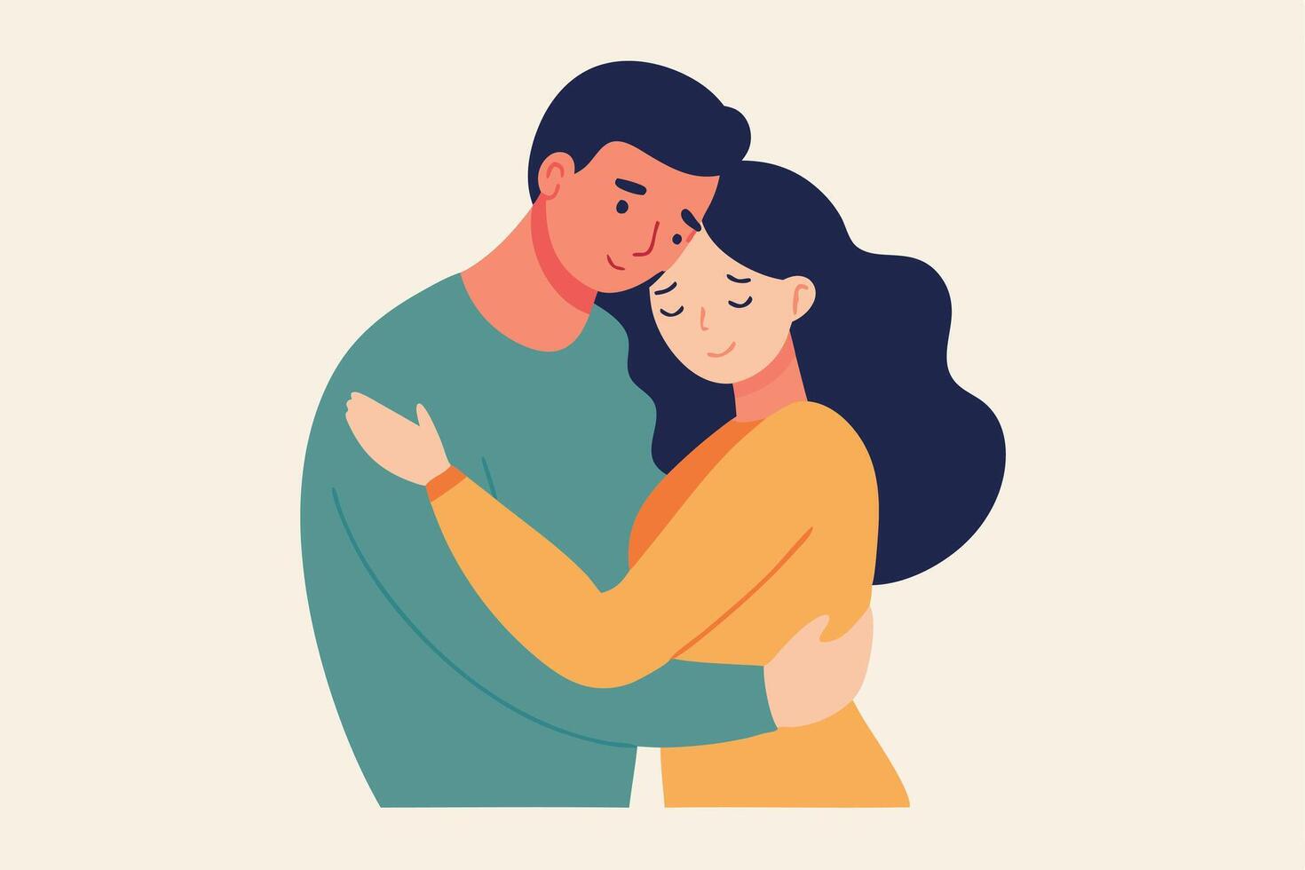 Romantic Couple Hugging in Flat with Clean Design and Beige Background vector