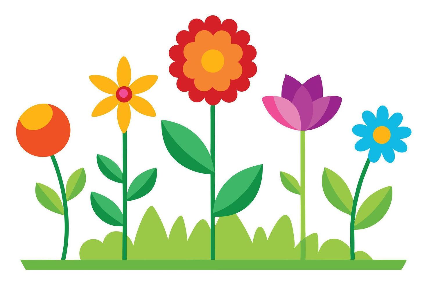 Flat Design Colorful Flowers with Simple Shapes on White Background vector