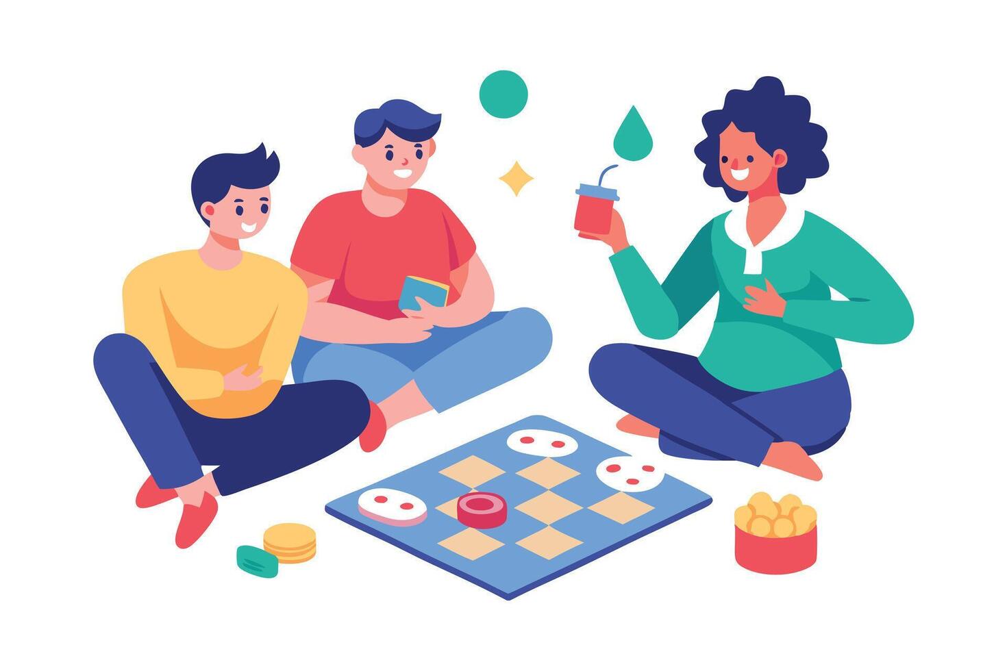Group of Friends Playing Board Game Cartoon Sitting Isolated on White Background vector