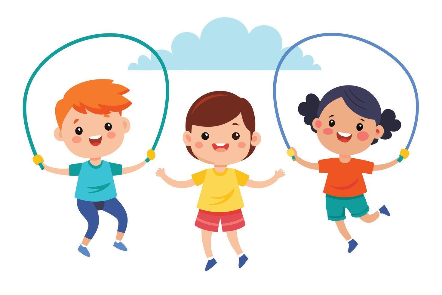 Happy Cartoon Kids Playing with Jump Ropes on White Background Stock vector