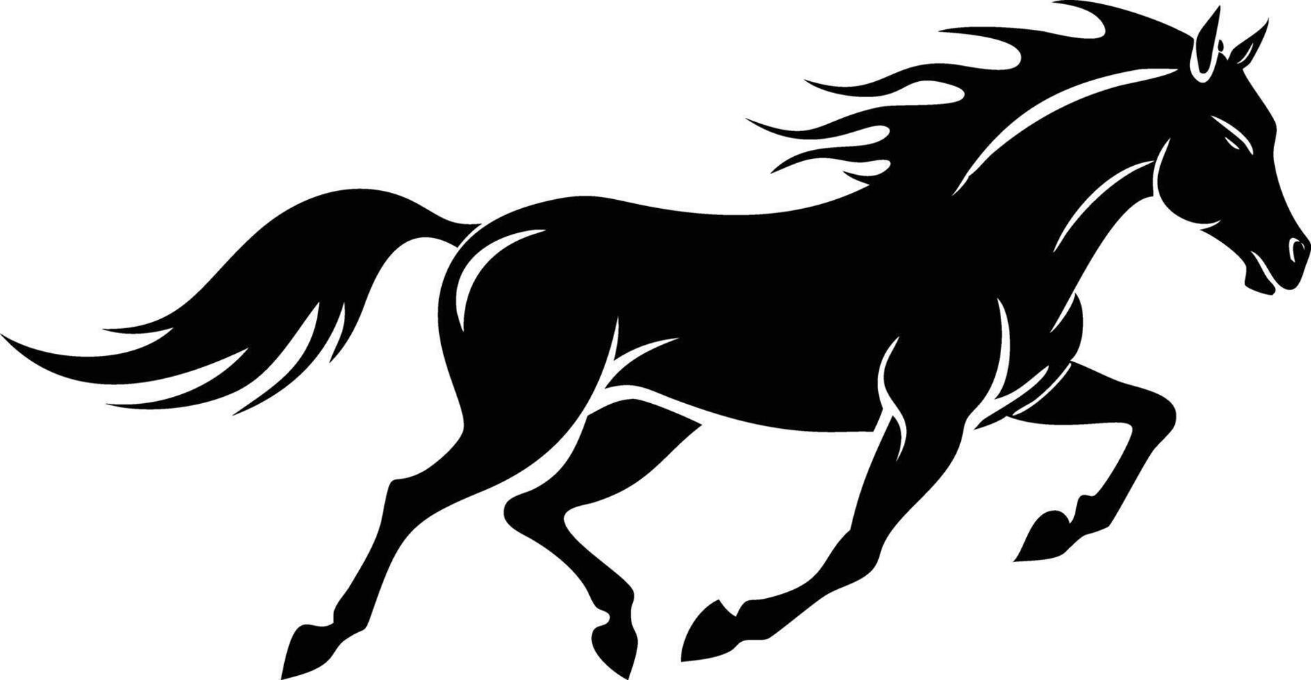 Galloping Black Horse Silhouette with Flowing Mane on Transparent Background vector