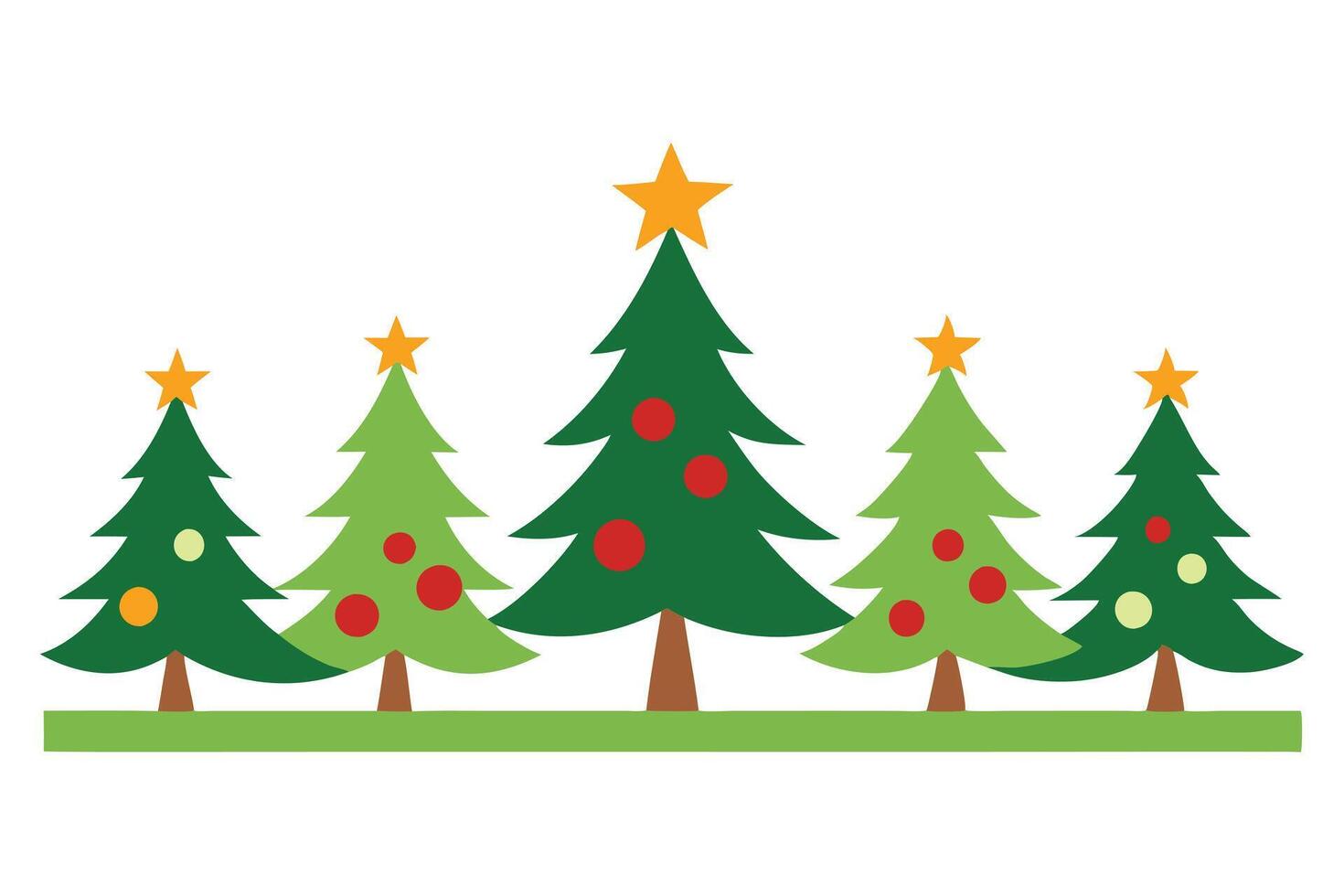 Festive Evergreen Christmas Trees with Yellow Stars and Colorful Ornaments Decor vector
