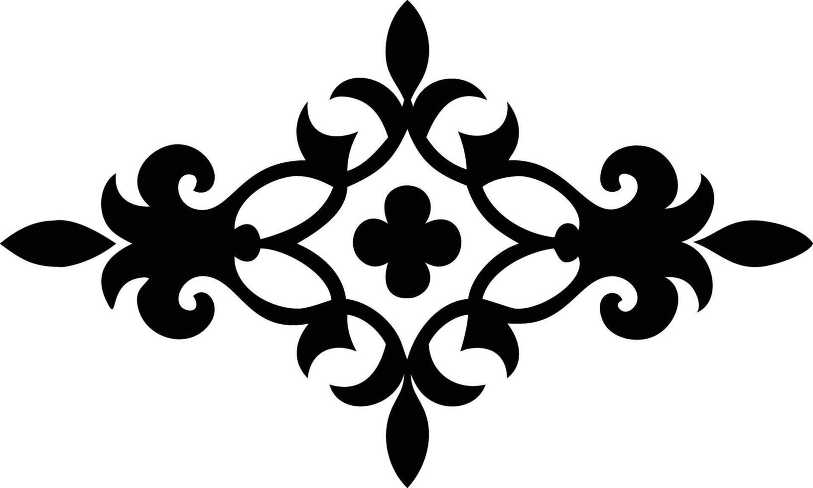 Floral Ornament Silhouette, Decorative Element, Black Intricate Design, White Background vector