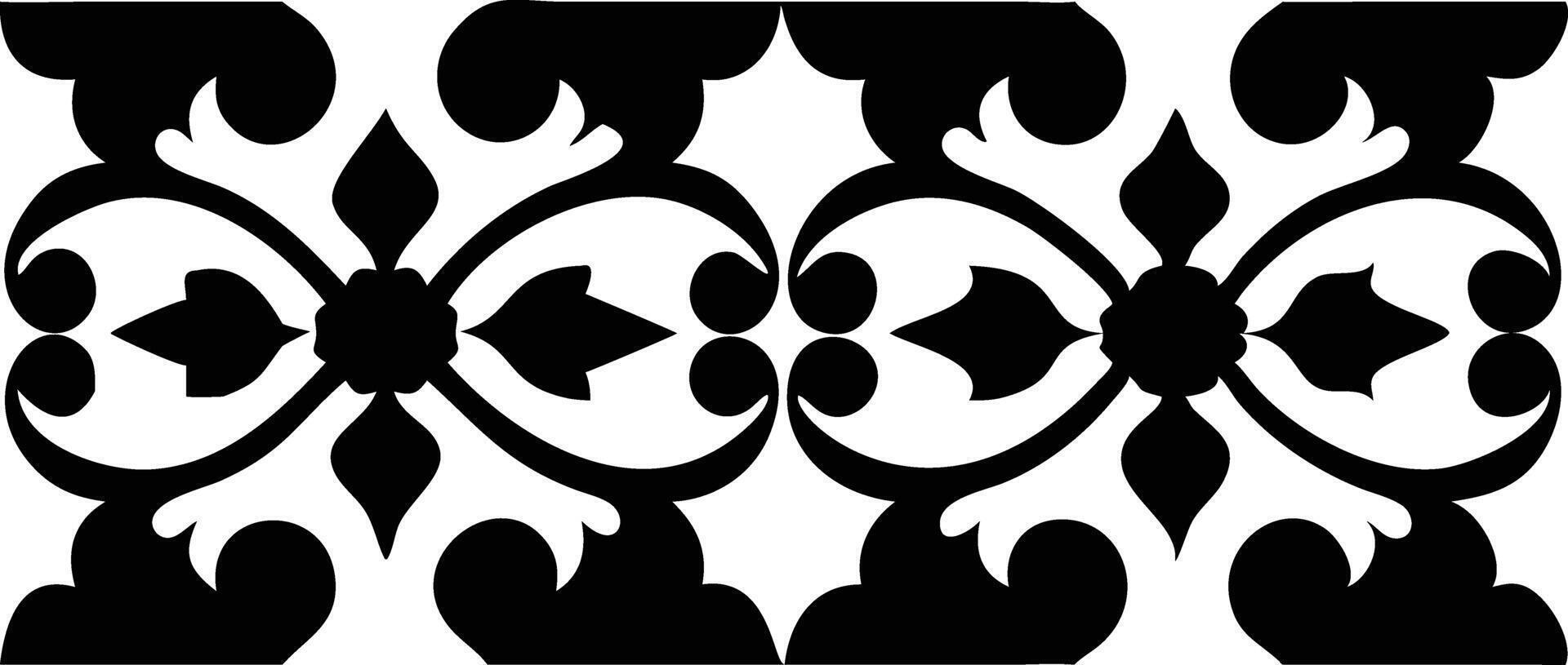 Floral Ornament Border in Black Patterned Repetition on White Background vector