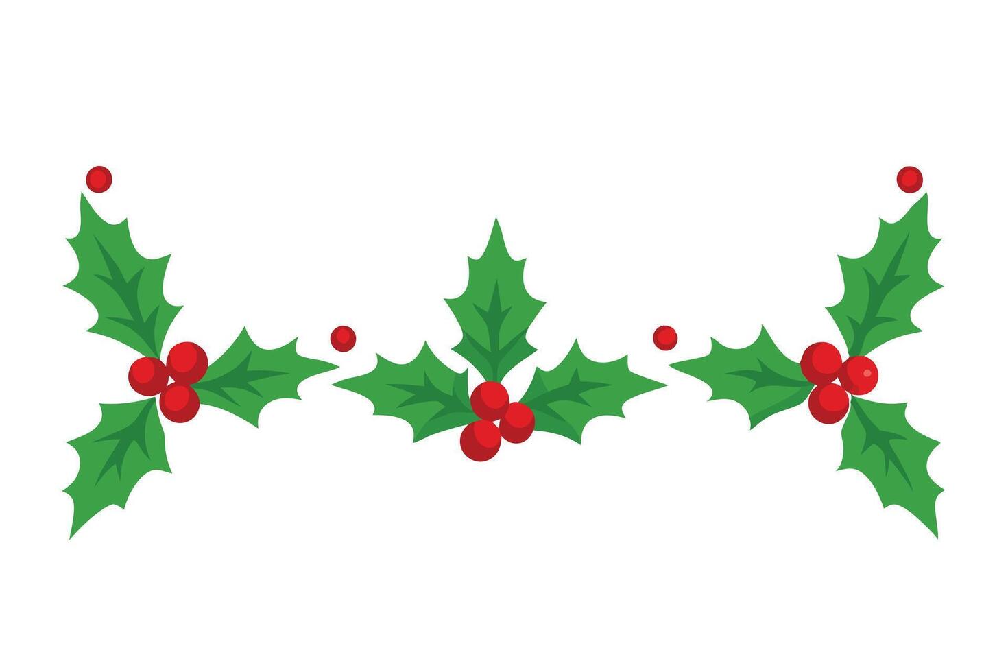 Holly Berry and Leaves Border on White Background. Winter Holiday Decorative Element vector