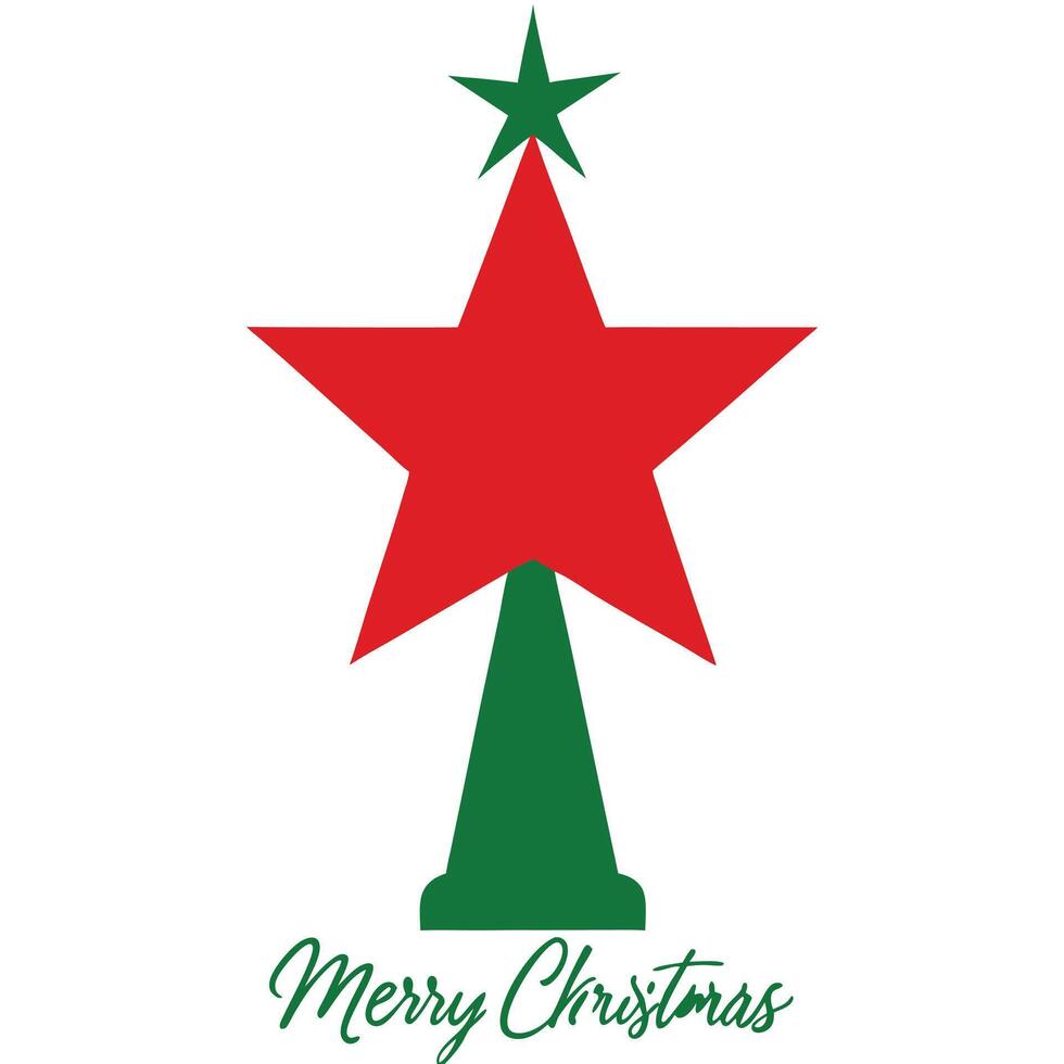 Christmas Red Star Topper Tree with Green Stand and Merry Christmas Script vector