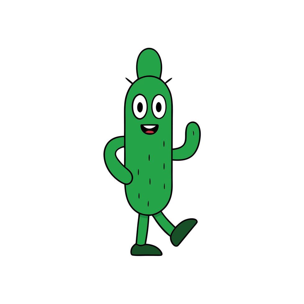 Cheerful Green Cactus Character Waving with a Happy Expression on White Background vector