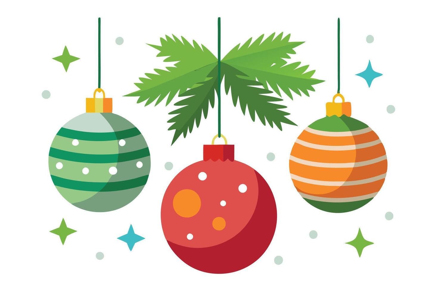 Flat Hanging Ornaments with Stripes, Spots and Evergreen, Festive, Celebration vector