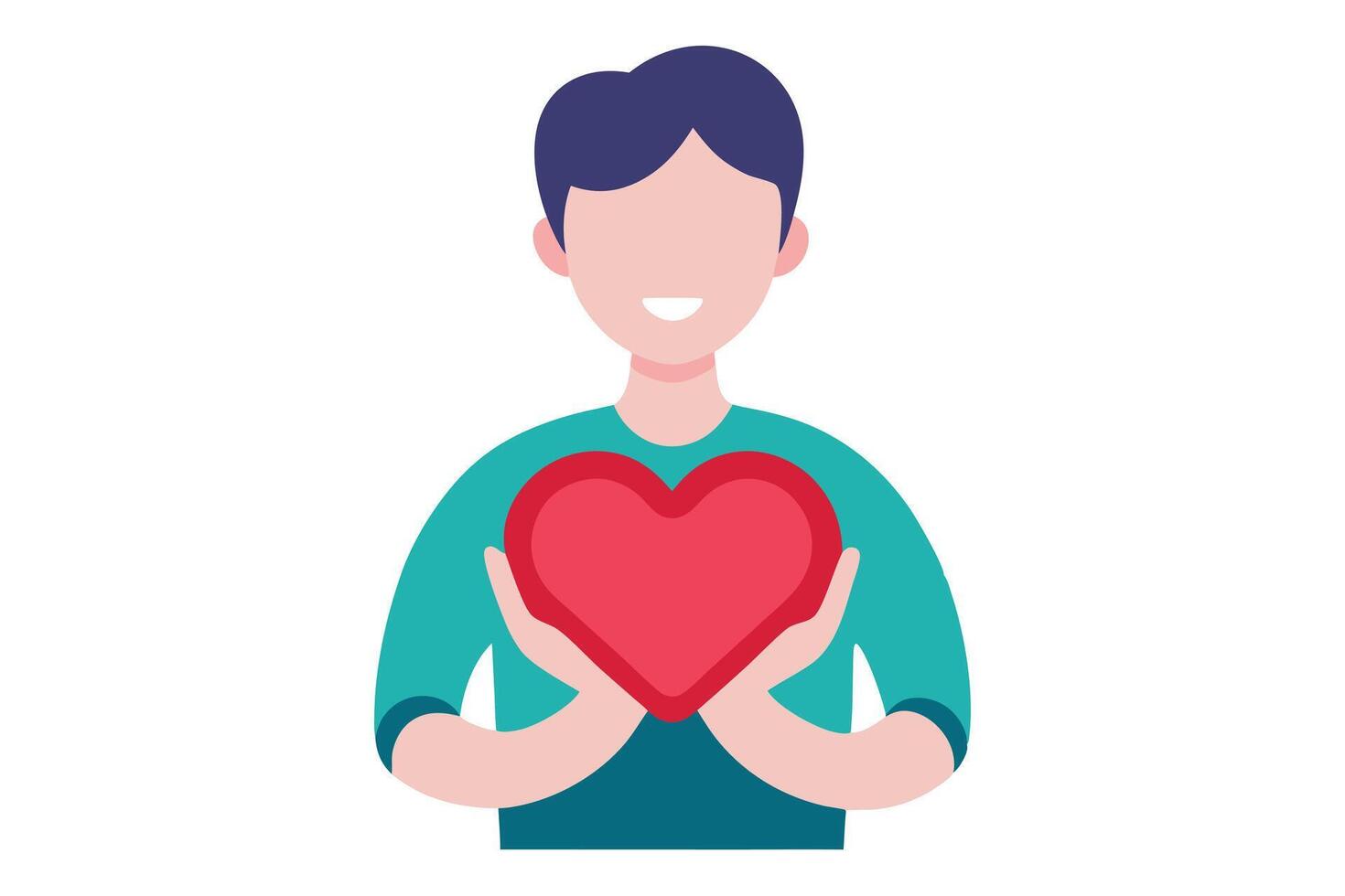 Smiling Man Holding Red Heart Shape in Hands on White Background vector