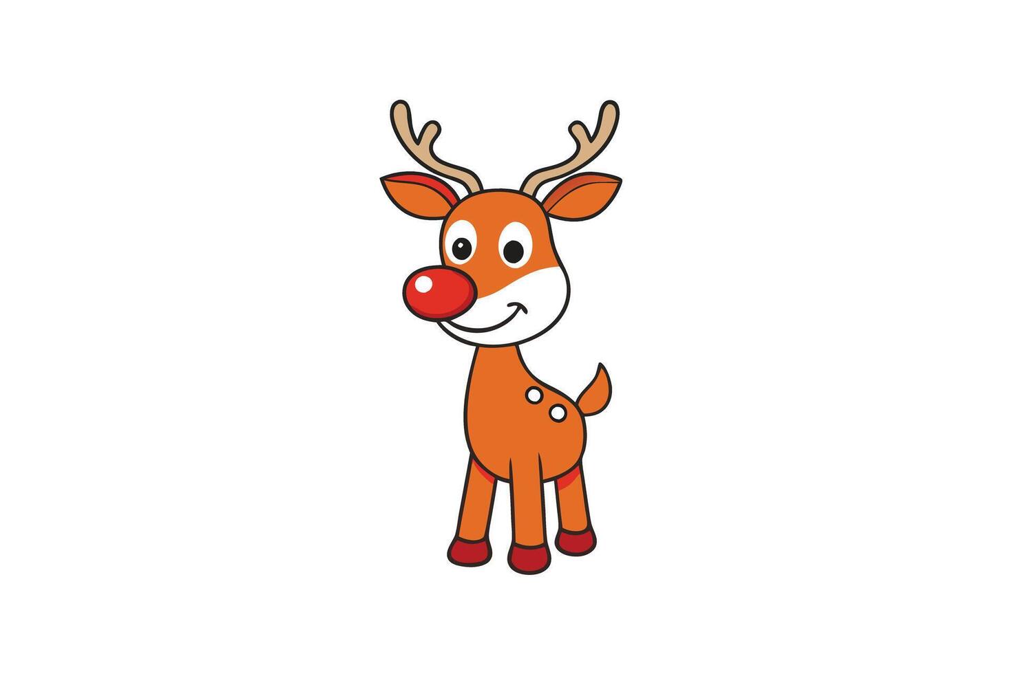 Cartoon Style Red Nosed Reindeer with Antlers on Transparent Background vector