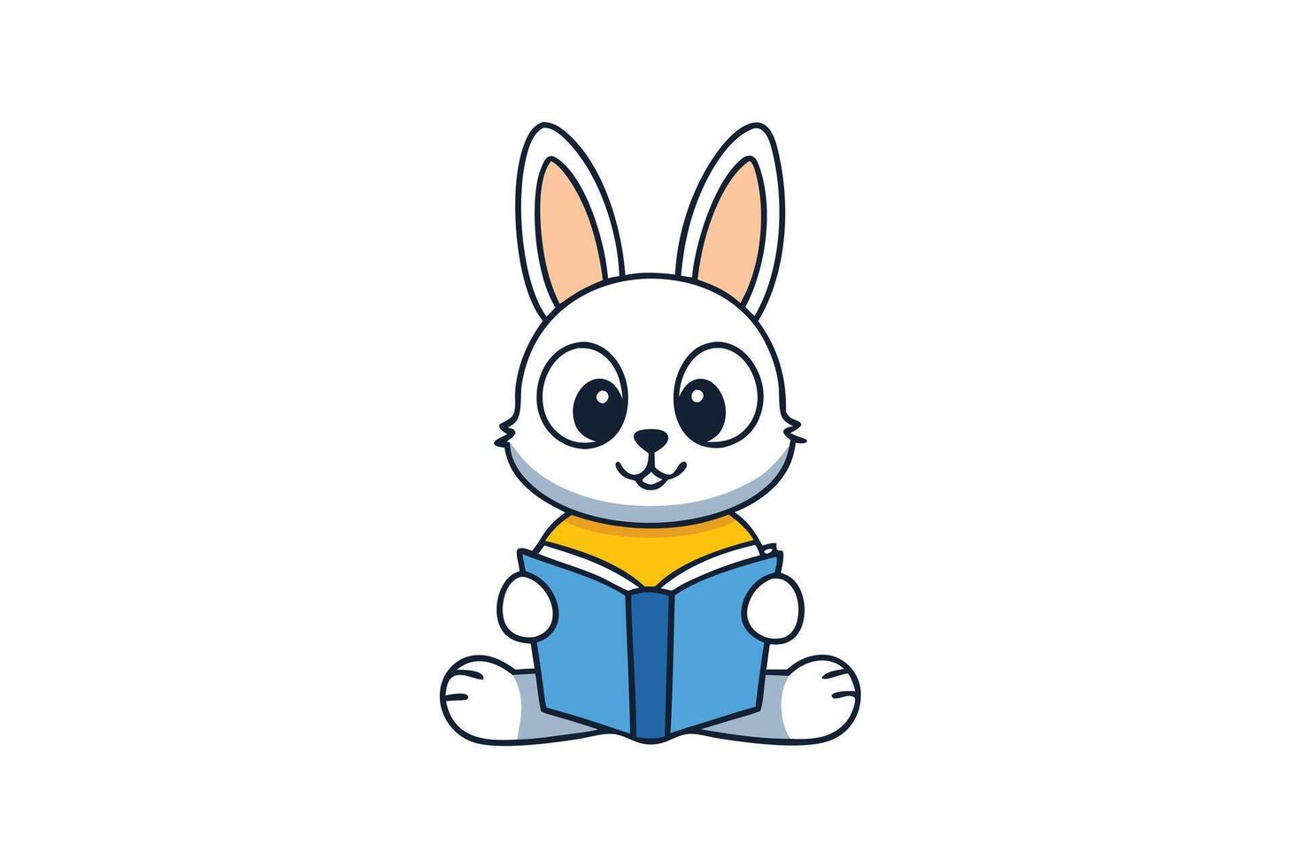 Cartoon Bunny Reading Book on Transparent Background vector