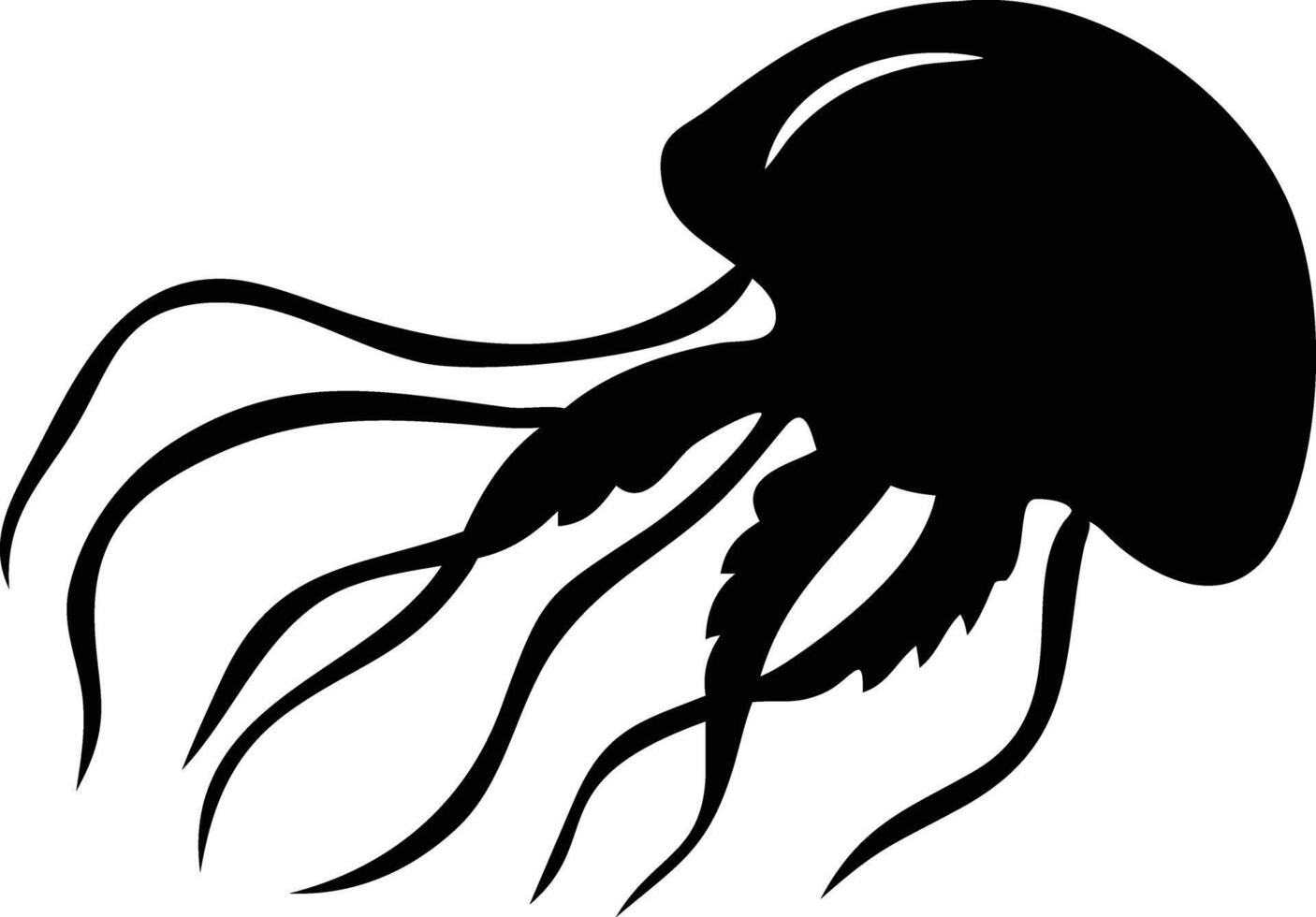 Jellyfish Silhouette with Flowing Tentacles on Transparent Background, Marine Life vector