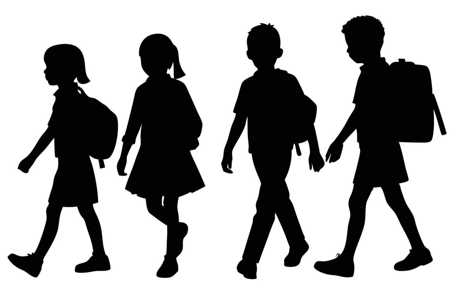 School Kids Silhouette Walking Together Isolated on Transparent Background vector