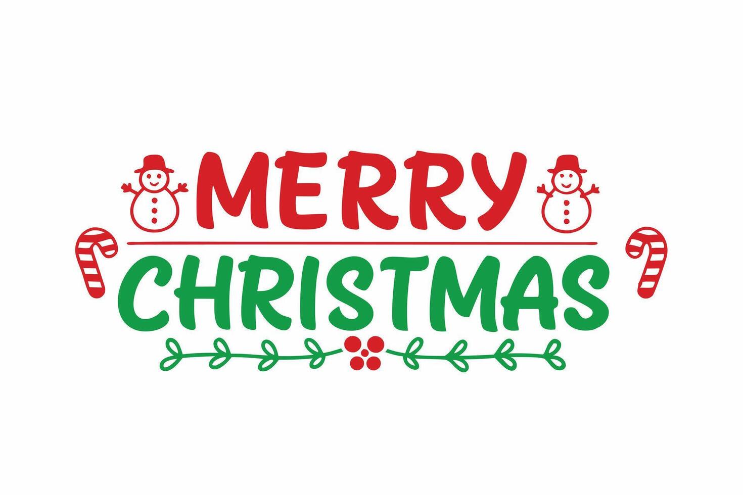 Merry Christmas Design with Snowman, Candy Canes, Floral Accent on White vector