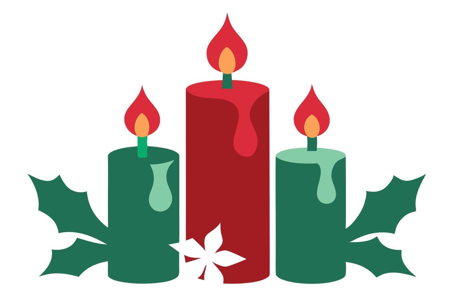 Festive Red Green Candles With Holly Leaves Isolated on White Background vector