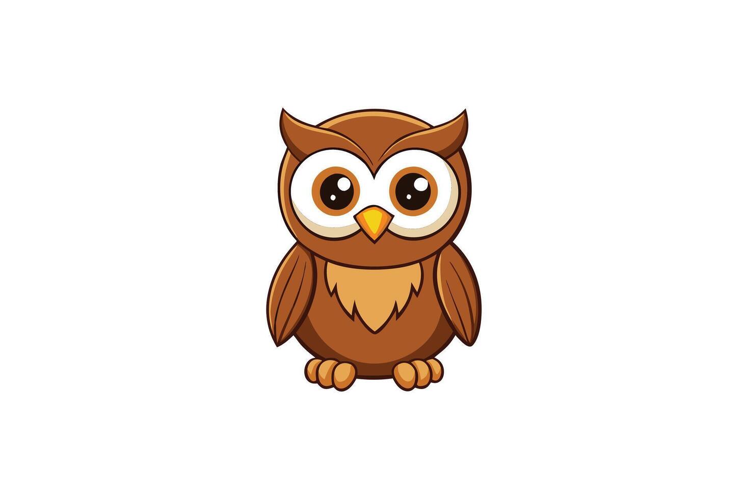 Cute Brown Owl with Big Eyes on a White Background vector