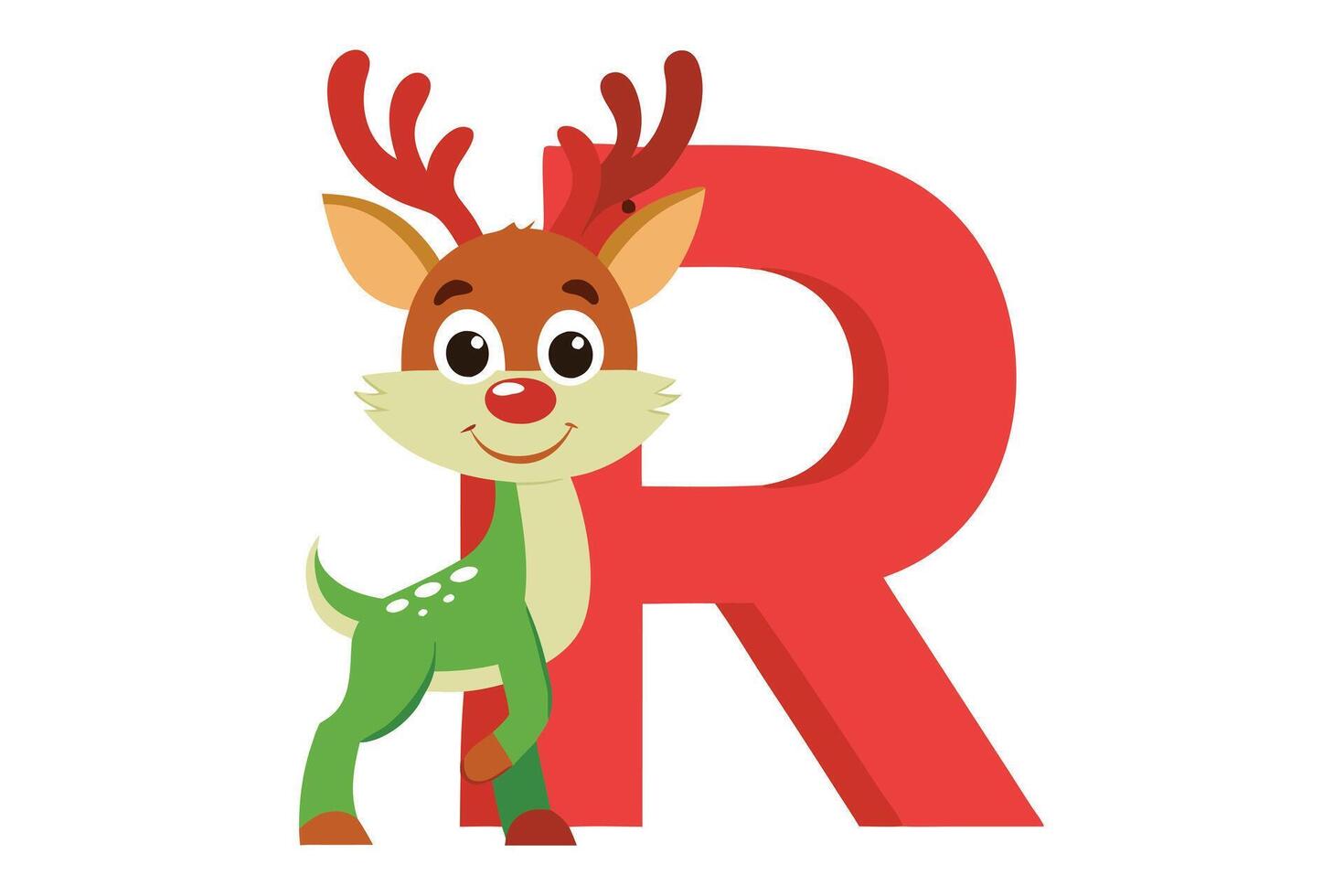 Playful Cartoon Reindeer with Red Letter R, Cute and Festive, Isolated Design vector