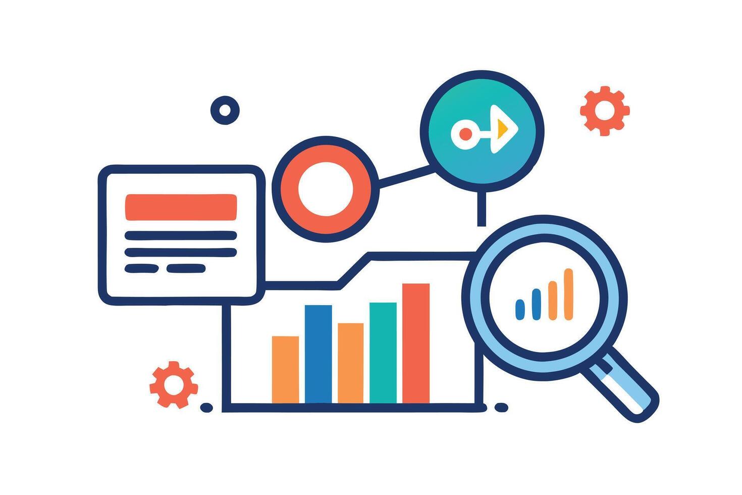 Bright Flat Style Chart Analysis with Magnifying Glass on White vector
